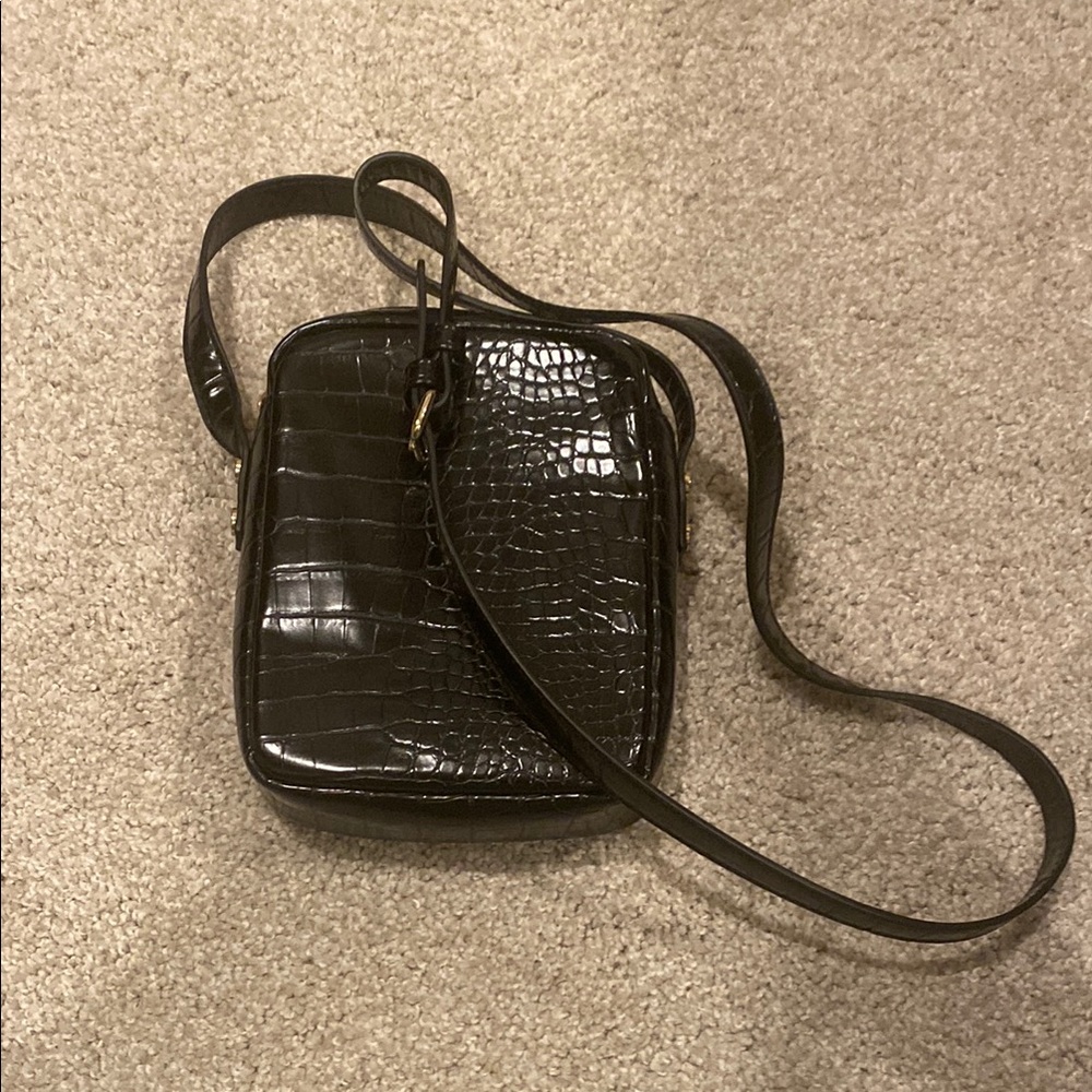 Black Croc-Embossed Crossbody Bag
